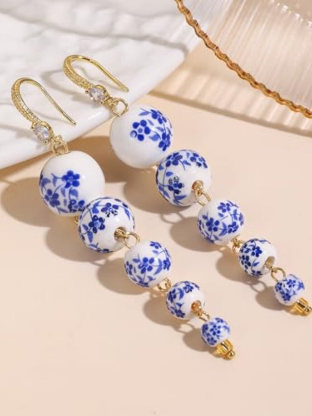 Dangling Ceramic Ball Beads Drop Dangle Earrings for Women,Lightweight Long